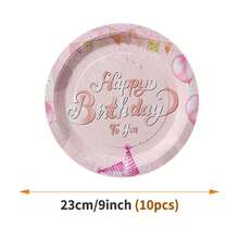 Bộ đĩa, khăn ăn và cốc dùng một lần màu hồng và vàng lấp lánh "Chúc mừng sinh nhật", phục vụ 10 người, đồ dùng tiệc tùng bằng giấy dùng một lần phù hợp cho sinh nhật, đám cưới, tiệc tùng, dã ngoại gia đình. - Xem 10