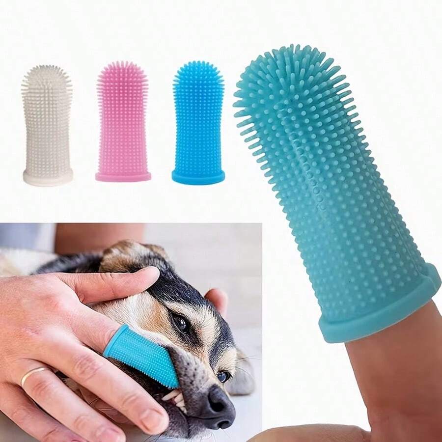 Cepillo de dientes para mascotas en el dedo, cepillo de dientes de silicona, cepillo de dedo para cachorros y gatitos, adecuado para perros y gatos pequeños