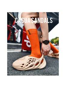 Unisex Foam Runner Shoes Casual Walking Shoes Hollow Sports Shoes Breathable Water Shoes Slip-On Beach EVa Sandals For Women Men - Màu be - Xem 5