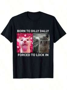 Born To Dilly Dally Forced To Lock In Cat Meme T-Shirtchristmas Outfit Women Christmas - 黑色 - 查看 13