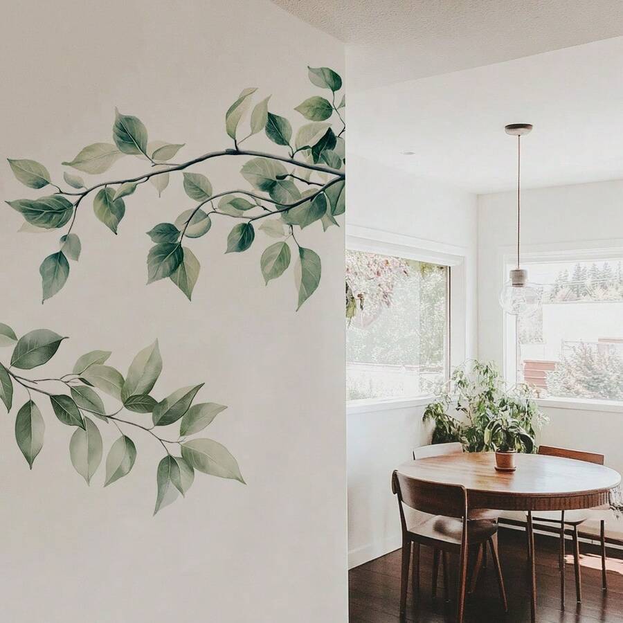 1pc Green Branch & Leaf Wall Sticker, Fresh & Healing Atmosphere, Self-Adhesive Easy To Apply, Minimalist Wall Decor - Multicolor - View 1