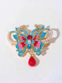 1pc Chinese Style Butterfly Hair Clip, Hanfu Bun Accessory With Tassel, Gentle Faux Pearl Tassel Bun Clamp, Butterfly,Summer,Holiday,Travel, Accessories For Women, Claw Clips,Festival,Birthday - Multicolor - View 7