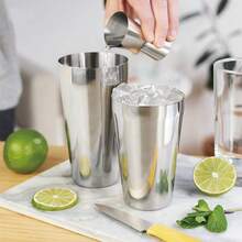 5/6/9件套 450/600/750毫升 专业不锈钢波士顿鸡尾酒调酒器套装，经典银色镜面抛光，包含量酒器/吧勺/滤网/冰钳/捣棒，适用于家庭/酒吧/派对/节日庆典的调酒工具 - 查看 6