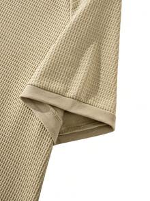Áo thun nam tay ngắn raglan màu kaki kẻ sọc, cổ tròn rộng rãi, phong cách đường phố Mỹ thường ngày. - Màu Khaki - Xem 6
