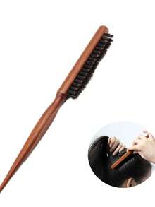 Pointed Tail Comb, Comb, Wooden Comb, Hair Accessories, Hair Clips, Gold Hair Accessories, >Comb, Fluffy Wooden Handle Comb, Ergonomic Design, Curling Comb, Scalp Massage, Styling Comb, Boar Bristle Smoothing Comb, Pointed Tail Comb, Professional Salon Comb, Suitable For Long, Coarse, Curly, Wavy And Dry Damaged Hair, Reduces Hair Breakage,Summer,Holiday,Travel - Multicolor - View 2