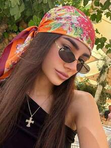 1件波西米亚风奢华花卉佩斯利印花女士方巾，多功能围巾/披肩，适合春夏休闲及户外穿着，沙滩度假皆宜 - 亮橙色 - 查看 4