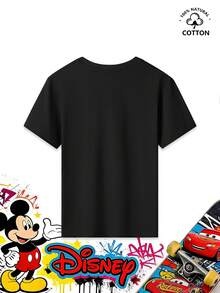 This Disney Cars Lightning McQueen Birthday-Themed Printed T-Shirt For Boys Aged 4-12 Features A Scene Of McQueen And Mater's Birthday Party On The Front, Along With Colorful "It's My Birthday" Lettering, A Birthday Cake, Balloons, A Gift Box, A Black And White Checkered Flag, And The Number 95. The American Graffiti Style Design Is Full Of Childlike Fun And Can Be Paired With Wide-Leg Jeans, Cargo Shorts, Athletic Joggers, Or Casual Sweatpants. Suitable For Birthday Parties, Theme Park Visits, Family Outings, Daily School Trips, Outdoor Camping, And Classmate Reunions, This T-Shirt Is Skin-Friendly, Breathable, And Sweat-Wicking, Making It A Top Choice For Boys' Birthday Outfits And Everyday Wear. - Black - View 3