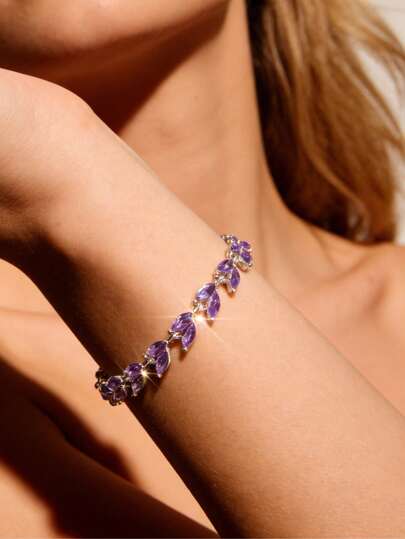 Pulsera elegante con hoja de cristal púrpura, pulsera de uso diario para mujeres, regalo de cumpleaños delicado
