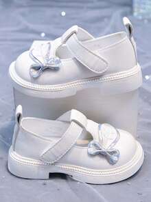 1 Par de Sapatos Rasteiros Infantis com Estampa Floral, Bico Baixo, Estilo Princesa, Sola Macia e Antiderrapante, Versáteis e Casuais para Todas as Estações - Bege - Ver 1