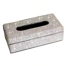 Luxury Crystal Rhinestone Handmade Bling Decorative Tissue Holder Box Case Silver - plateado - Ver 2