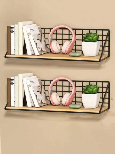 1 Piece Of Minimalist Wrought Iron Wall, Sturdy Book Storage Rack, No Punching Bedside Storage Rack, Wall Mounted Storage Rack, Office Wall Storage (Including Hooks)