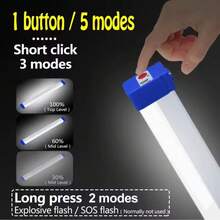 Tubo de lámpara LED recargable, luz de emergencia USB de 5V, iluminación portátil magnética para Camping, mercado nocturno, tira dura para vehículo al aire libre - 1 PZA - Ver 5