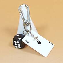 1pc Unisex New Creative Cartoon Dice Keychain Acrylic Playing Card Pendant Cute Bag Charm Car Decoration Keyring Purse Accessories For Backpack Handbag For Women - 彩色 - 查看 10