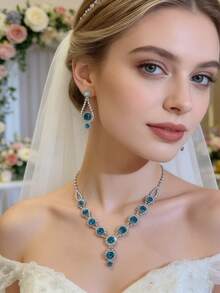 Bộ trang sức nữ thanh lịch, vòng cổ và bông tai hình hoa hướng dương độc đáo, chất liệu đồng đính đá, phong cách sang trọng, phù hợp cho cô dâu, phù dâu, đám cưới, tiệc tùng, tiệc chiêu đãi, mùa hè. - Nhiều màu - Xem 2