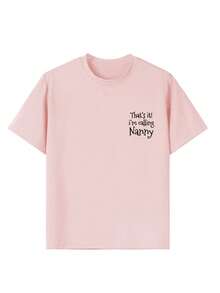 女童休闲趣味印花圆领短袖T恤，夏季上衣 - 粉色 - 查看 7