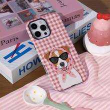 1 chiếc ốp lưng điện thoại hình chó đeo kính thời trang và quàng khăn chấm bi | Họa tiết kẻ caro đỏ | Bề mặt mờ & Bảo vệ dày dặn 2 trong 1 | Tương thích với iPhone 17/17Air/17PRO/17PROMAX/16/7/8/11/12/13/14/15/X/XR/Xs/Plus/Pro/Pro Max/SE2/Tương thích với Samsung Galaxy S23 Ultra/S24 FE/S25 Edge/S26 Plus - Nhiều màu - Xem 2