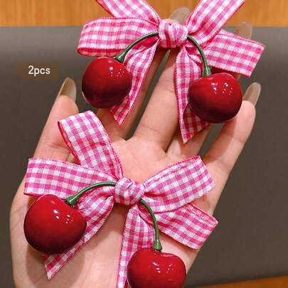 Bộ 2 kẹp tóc hình quả anh đào dễ thương, phụ kiện tóc hàng ngày tiện dụng, kiểu dáng ngọt ngào, giá cả phải chăng.