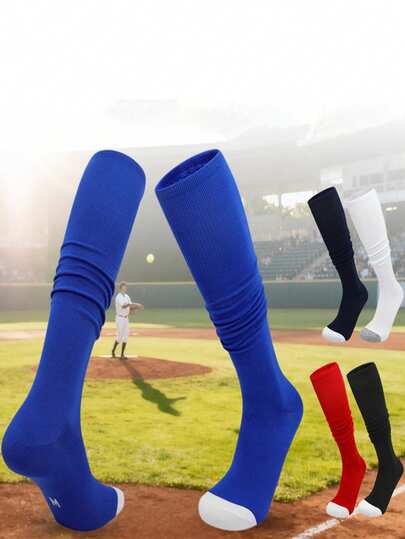 1 đôi tất bóng chày/bóng mềm chuyên nghiệp dành cho thanh thiếu niên, tất tập luyện và thi đấu chống trơn trượt, tất khúc côn cầu trên băng cao đến đầu gối dành cho thanh thiếu niên từ 12-18 tuổi.