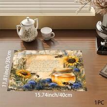 1 pieza Estera absorbente con estampado de girasol y abeja para cafetera, platos - Estera protectora absorbente de poliéster para escritorio con almohadilla antideslizante de goma, para decoración de la encimera de la cocina, bar en casa y mesa de comedor - Multicolor - Ver 10