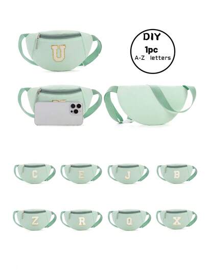 1个女童肩带包可爱斜挎单肩包24字母胸包，适合日常、户外、旅行、徒步，便携，理想礼物