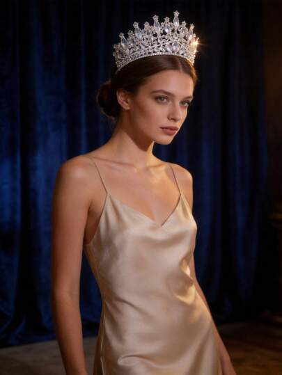 1pc Elegant Crystal Crown Hair Accessory, Decorative Tiara For Events, Parties, Weddings, Bridal Headpiece,Summer,Beach