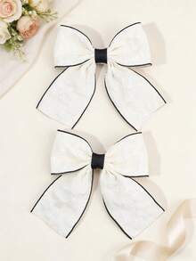 2个白色母亲节发夹，优雅丝带婚礼蝴蝶结发夹，花朵压缩发夹，春夏假期学校发卡，甜美女孩发饰 - 白色 - 查看 7