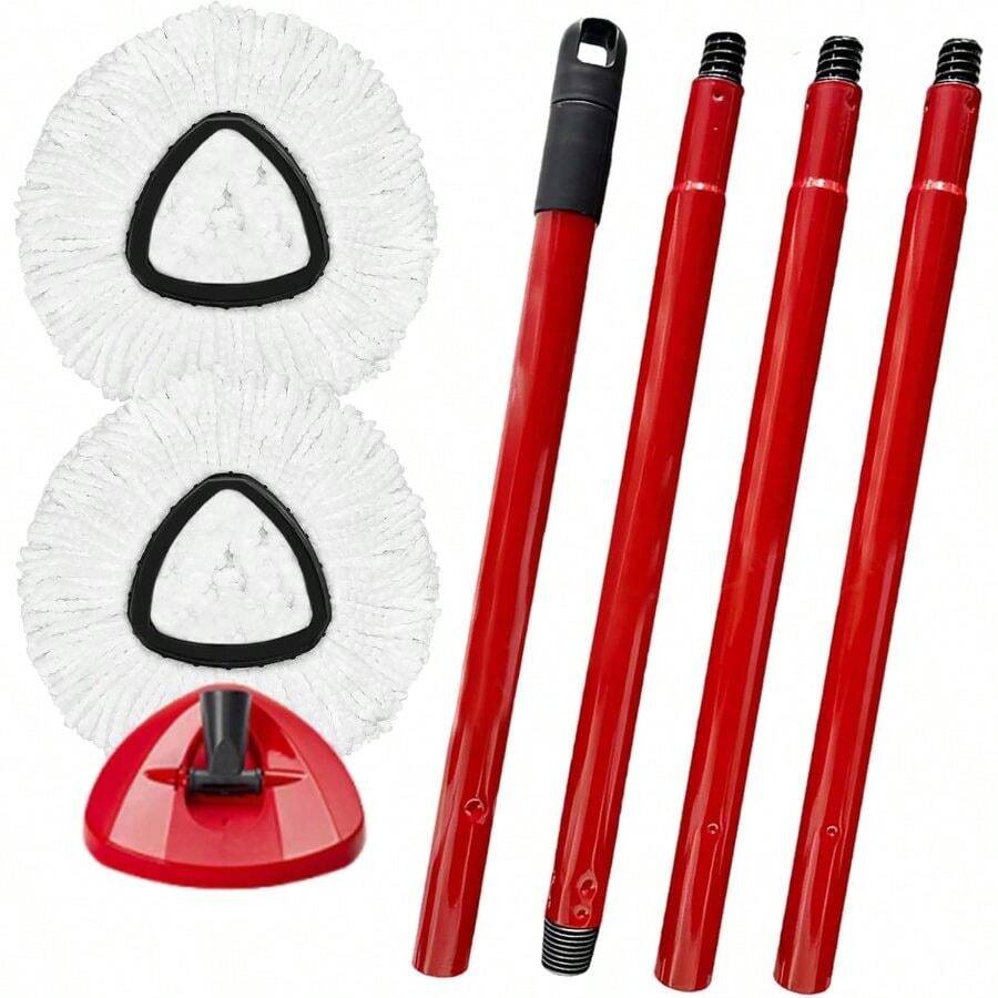 Spin Mop Replacement Head For OCeda EasyWring Microfiber Spin Mops, 2 Microfiber Mop Refills 4-Section 30-To-58 Inch Mop Replacement Stick And 1 Base Combo Set (White(1 Tank System) - 2 個替換裝 + 1 個底座 + 1 個手柄(1 個儲液罐系統)+ 紅色 - 查看 1