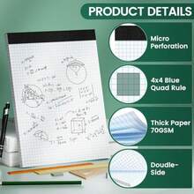 Graph Paper 8.5 x 11 paquete de 12 4 x 4 cuádruple almohadilla de papel de rejilla 8-1/2 x 11 pulgadas almohadilla de rejilla 8.5 x 11.75 pulgadas - Blanco - Ver 2