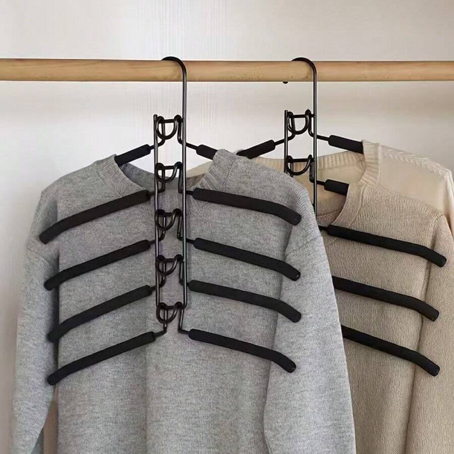 1/2 piezas Percha de ropa plegable multicapa; Organizador de armario con 8 ganchos acolchados de esponja que ahorra espacio; Percha de metal antideslizante resistente diseñada para suéteres, camisas y vestidos, accesorio de almacenamiento esencial para el armario.