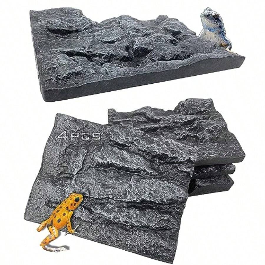 4pcs Rock Terrarium Background3D Reptile Tank Background Board Amphibian Stereo Backdrop Wall Lizard Snake Gecko Spider Chameleon Turtle Fish pet silo Background Decorative Panel - como en la imagen - Ver 1
