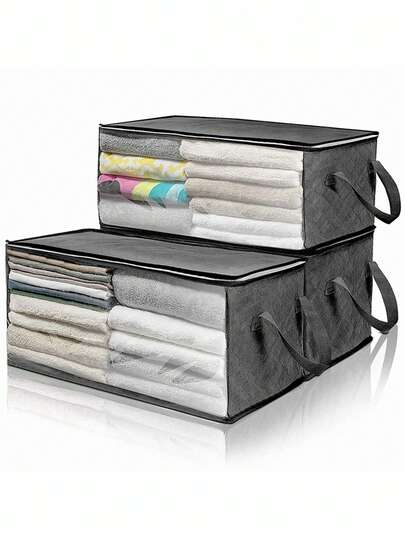 1PC Clothing Storage Box, Non-Woven Folding Clothing Storage Box, Wardrobe And Quilt Storage Bag, Household Items, Dustproof And Visible Organizer Bag, Modern Style, Durable Fabric, Transparent Window, Sturdy Handle, Multi-Purpose, Suitable For Wardrobes, Dormitories, Family Organization, Clothing, Bedding, Pillows, Stuffed Toys, Blankets - Foldable And Easy To Carry.