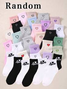 20双随机心形图案儿童袜子，日常休闲穿着，情人节情侣礼物 - 彩色 - 查看 12