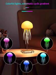 1个现代水母灯，RGB渐变色，USB充电，抛光塑料材质，触摸感应，语音控制，触手舞动，适用于各种房间类型，家居装饰 - 白色 - 查看 13