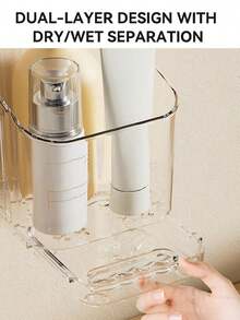 1pc Transparent Toothbrush Holder, Wall-Mounted Storage Rack With Compartments, Storage Rack For Toothpaste And Toothbrushes, Creative No-Drill Bathroom Storage, Can Hold Toothbrushes, Combs, And Razors, Home Bathroom Decoration, Suitable For Various Surfaces, Holder For Toothbrushes And Cosmetics, Designed To Save Space, Serves As A Storage Rack On Bathroom Sinks, Toilets, And Countertops - Multicolor - View 3