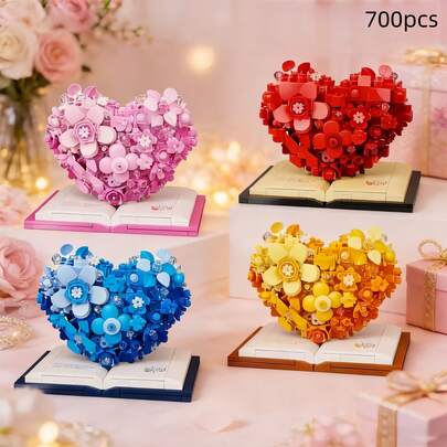 Bộ đồ chơi xếp hình hình trái tim tự lắp ráp hơn 700 mảnh, chất liệu ABS, có đế, mô hình đồ chơi lắp ráp lãng mạn, trang trí nhà/văn phòng, quà tặng sinh nhật/ngày Valentine.