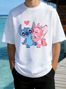 Disney Authorized Short Sleeved Couple Printed T-Shirt, Graphic Tees, Cotton Graphic Tees,Funny Graphic Tees,Suitable For Family Travel And Vacation. Mother's Day T-Shirt, Suitable For Both Men And Women. Cotton T-Shirt, Comfortable And Breathable. - 白人 - 查看 2