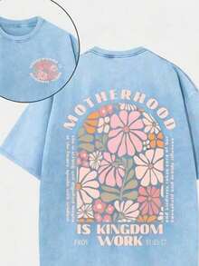 2026 Summer Clothes2026 Summer TopsRetro Washed Double Sided Printed Gray T-Shirt (230g Pure Cotton T-Shirt) Motherhood Is Kingdom Work Christian Grap - Light Blue - 查看 9