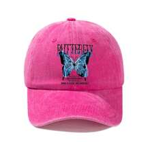 1件女士粉色水洗棒球帽，蓝色闪电蝴蝶印花和励志语录，可调节搭扣后扣，时尚前卫，完美打造休闲街头风格。 - ButterflyBCap - 查看 9