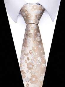 AlanKing 1pc Paisley Print Necktie For Men 8cm Width, Suitable For Festivals, Weddings, And Work Men Necktie - 淺褐色的 - 查看 4