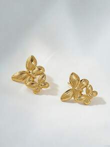 1 Pair 304 Stainless Steel Double-Layer Butterfly Earrings, European And American Style For Party, Banquet, Travel, Wedding, Holiday, Daily Wear, Mother's Day Gift - Gold - View 8