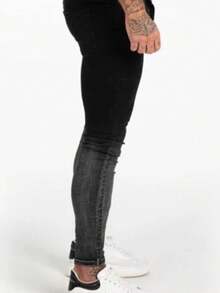 1pc Men's Slim Fit Stretchy Blue Denim Jeans - Black - View 5