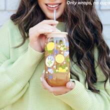 16oz Glass Cup Sleeve, Retro Countryside Style Cherry, Lemon, Blueberry Picnic, Countryside Style UV Protection DTF Cup Sleeve, Cute Countryside Style Fruit & Floral UV Protection DTF Cup Sleeve Fits Glass Cups, Bottles, Mugs, Waterproof UV Protection DTF Sticker Fits Notebooks, DIY Decoration, Water Bottles, Gift For Girl Friends - Rectangle - View 7
