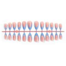 极简可爱蓝色3D法式简约甜美24片中长杏仁形人造指甲贴片美甲套装，适合上班族、日常佩戴、约会、下午茶、外出等场合。 - 彩色 - 查看 3