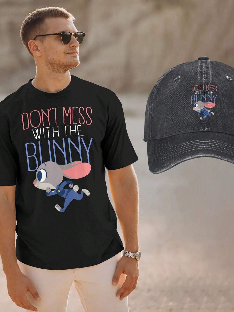 Conjunto de camiseta negra y blanca clásica y sombrero de vaquero de Judy Hopps de 2026, simple y elegante, estilo urbano y hip-hop, para hombres y mujeres, para protección y sombra solar, atuendo casual - Negro - Ver 1