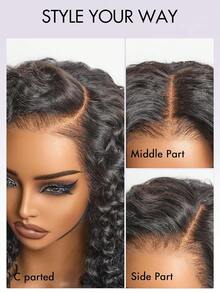 13x4 无胶蕾丝假发 弹性抽绳假发 卷曲蕾丝前额真人发假发 透明蕾丝带可调节松紧带 预先拔毛深波浪蕾丝前额假发 - SNatural - 查看 6