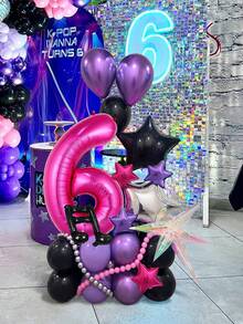 35pcs Number & Music Note Balloon Column Set, Includes Numbers, Stars, Water Drops, Music Notes, Latex Balloons, Suitable For Disco Theme Party, Birthday, Wedding, Music Competition, Role Play, Hip Hop Theme, 80s 90s Party Decoration - Multicolor - View 3
