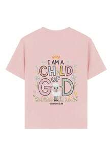 Young Girl Casual Funny Print Round Neck Short Sleeve T-Shirt, Summer Top - Pink - View 6