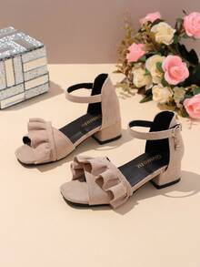 1 paire de sandales à bout ouvert doux et confortable pour filles, talon bloc de 2,5 cm, décor floral, style princesse à la mode et mignon, convient pour le port quotidien, les fêtes, les festivals, printemps/été 2026 - Vieux Rose - Voir 5