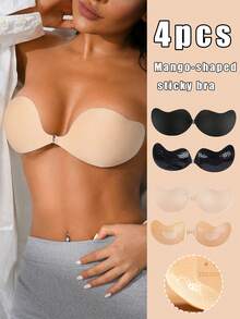 4 Pairs Of Invisible Bras, Push-Up Bras, Strapless Invisible Bras, Breathable Skin-Friendly Women's Invisible Bras, Reusable Backless Bras, Women's Bras & Bra Accessories (Fabric Upgrade) - Multicolor - View 2