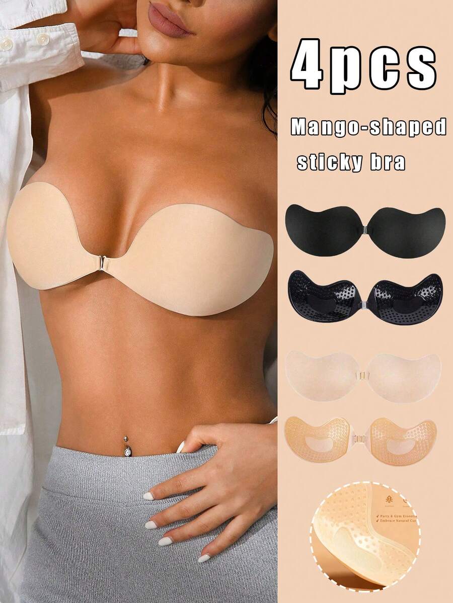 4 Pairs Of Invisible Bras, Push-Up Bras, Strapless Invisible Bras, Breathable Skin-Friendly Women's Invisible Bras, Reusable Backless Bras, Women's Bras & Bra Accessories (Fabric Upgrade)